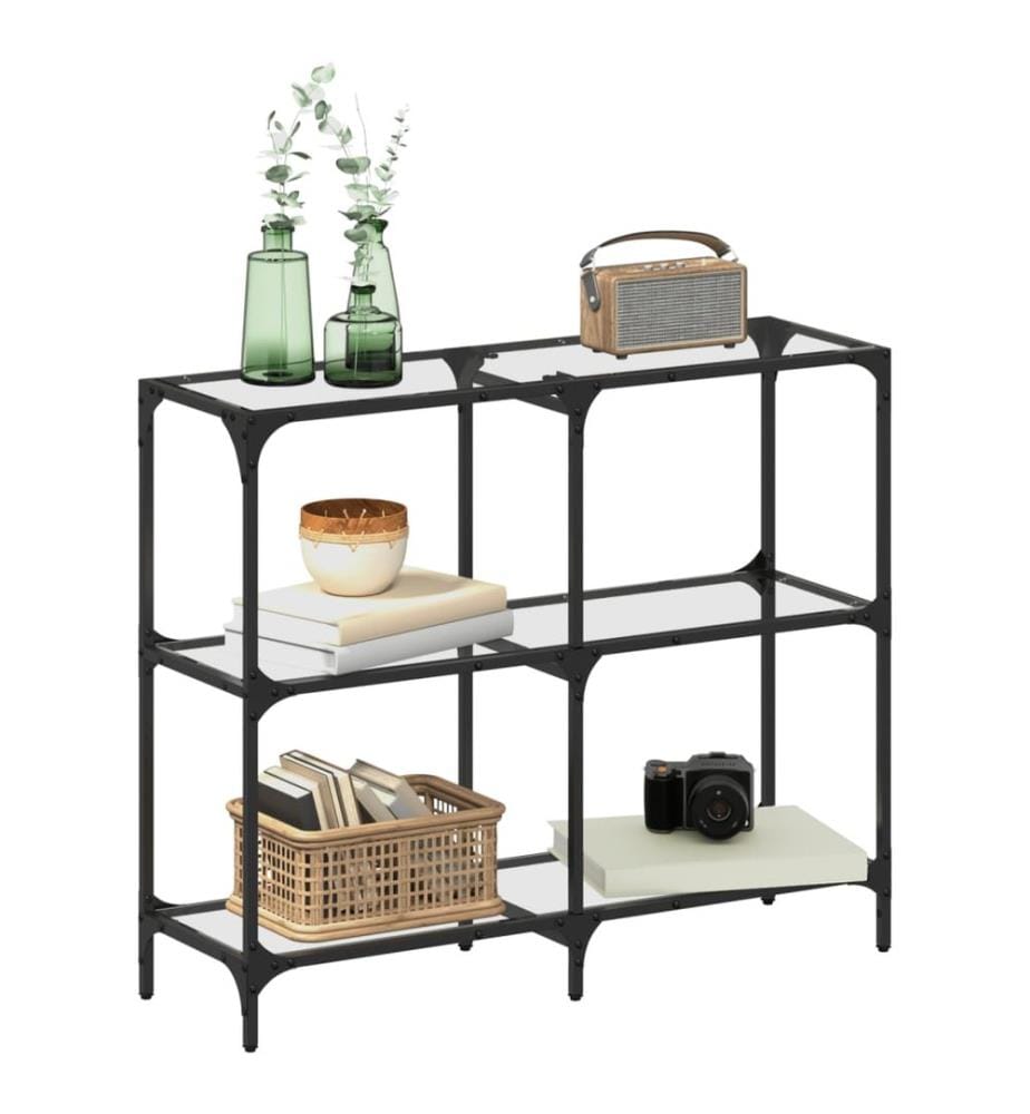 Table console avec dessus en verre transparent 98x30x81cm acier