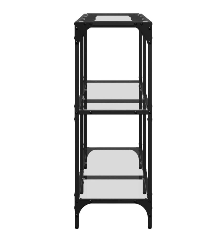 Table console avec dessus en verre transparent 98x30x81cm acier