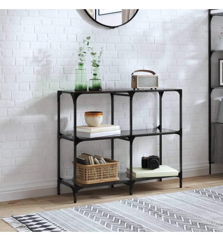 Table console avec dessus en verre noir 98x30x81 cm acier