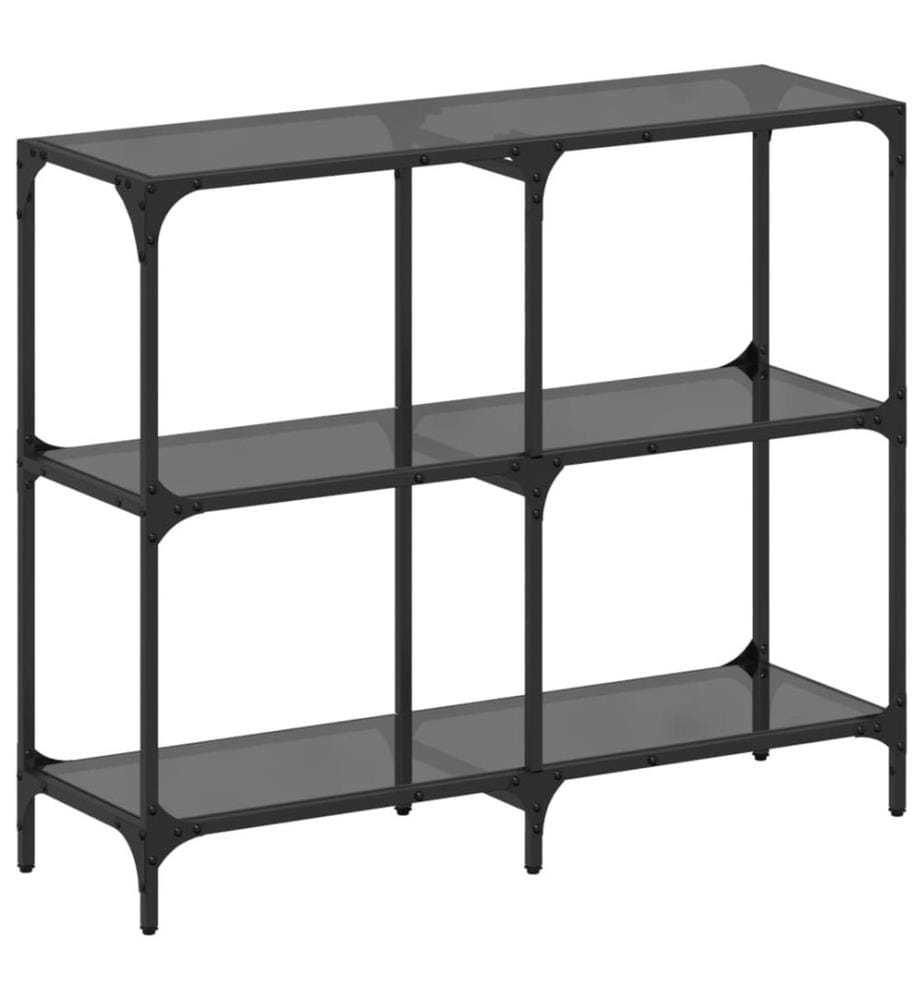 Table console avec dessus en verre noir 98x30x81 cm acier