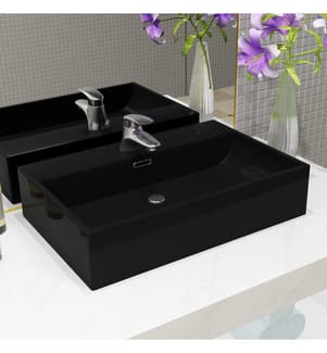 Waschbecken mit Hahnloch Keramik Schwarz 76 x 42,5 x 14,5 cm