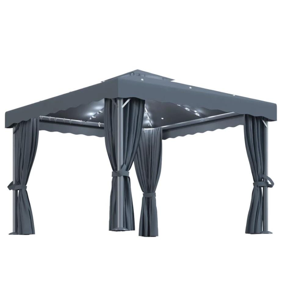 Pavillon mit Vorhängen & LED-Lichterkette 3x3 m Anthrazit