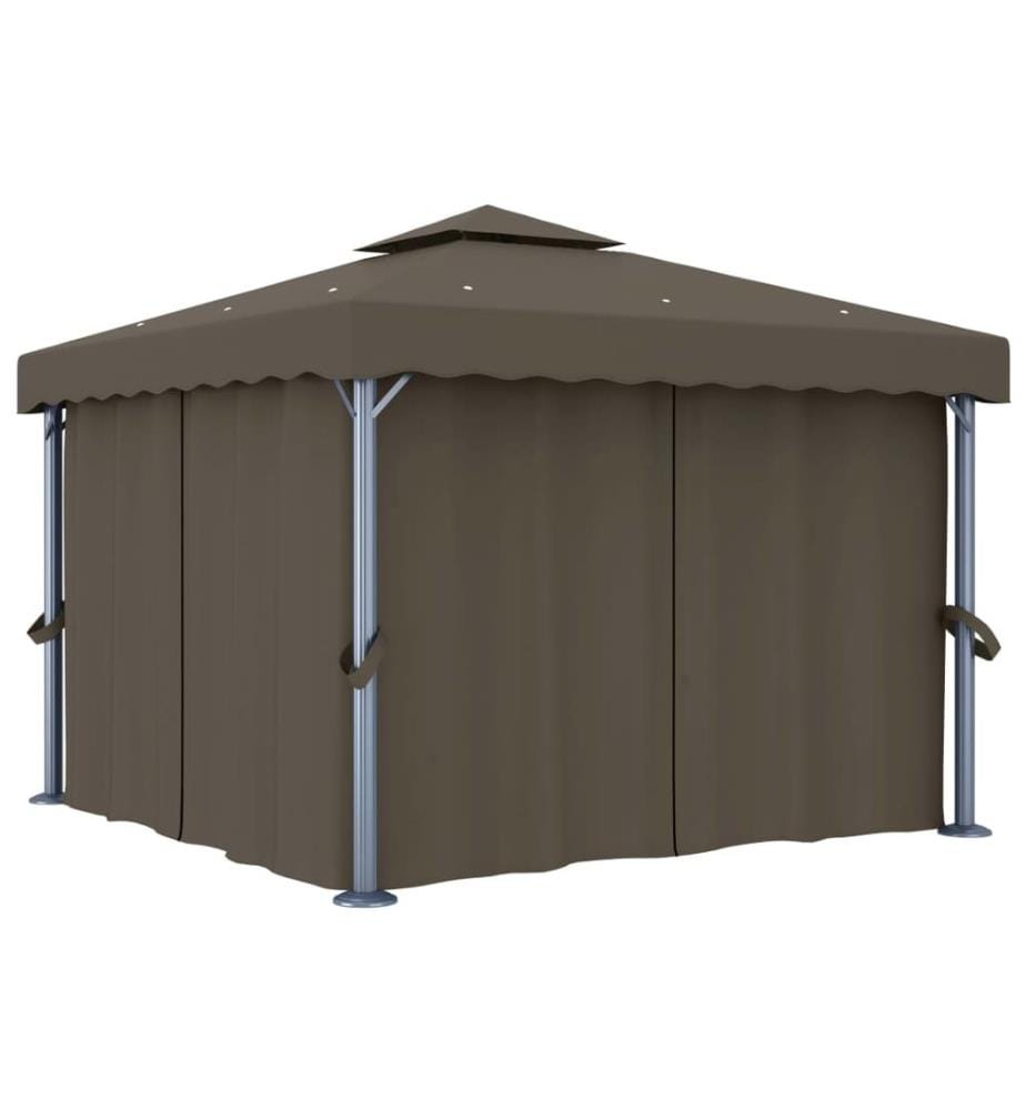 Pavillon mit Vorhängen & LED-Lichterkette 3x3 m Taupe
