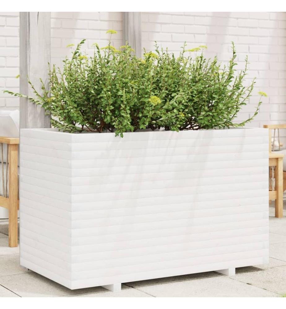 Jardinière blanc 110x60x72 cm bois de pin massif