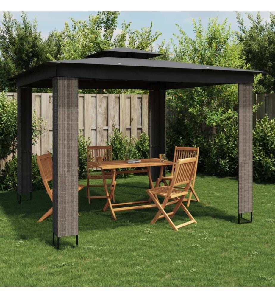 Pavillon mit Doppeldach Anthrazit 2,94x2,94 m Stahl
