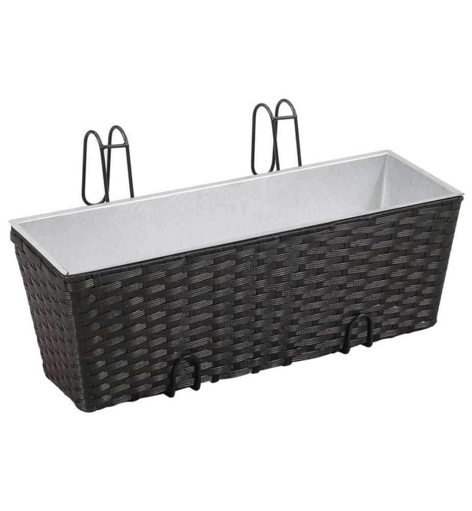 Ensemble de jardinières de balcon Trapèze Rotin 50cm 2 pcs Noir