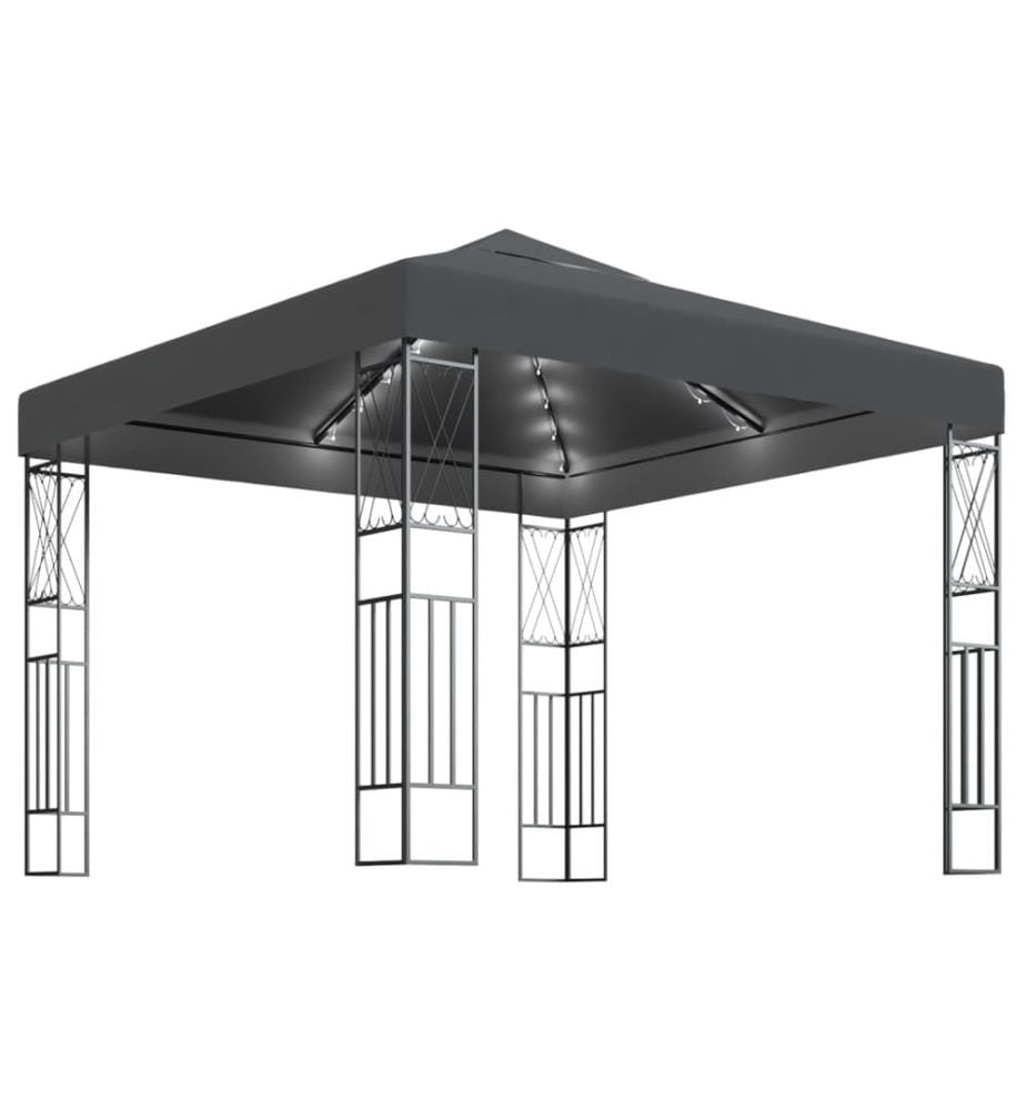 Pavillon mit LED-Lichterkette 3x3 m Anthrazit Stoff