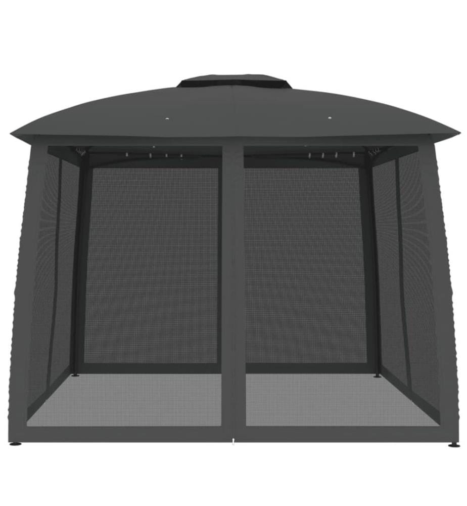 Pavillon mit Doppeldach & Netzwänden Anthrazit 2,93x2,93m Stahl