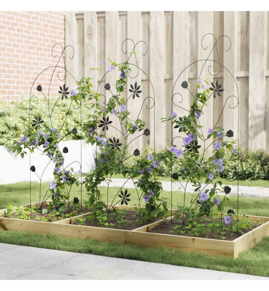 Gartenzaun mit Schloss 3 pcs Schwarz 112 x 39,5 cm Stahl