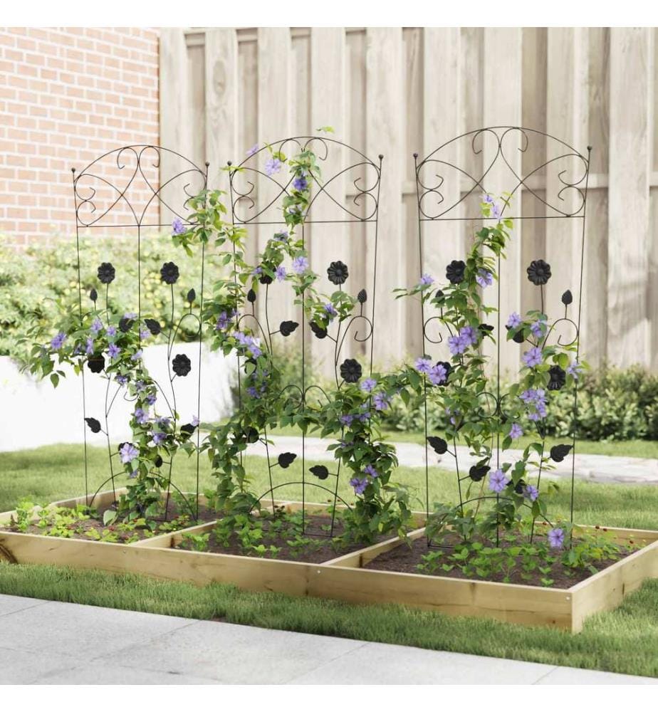 Gartenzaun 3 pcs Schwarz 110,5 x 42,5 cm Stahl