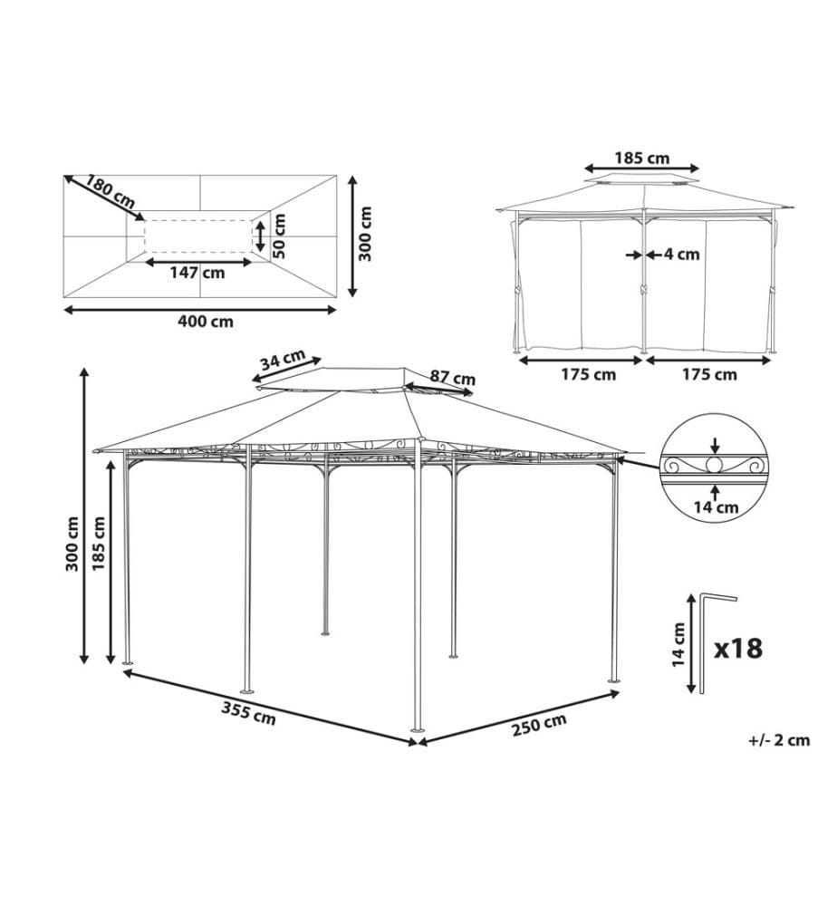 Pavillon COLOS Metall 400 cm 300 cm Graphitgrau