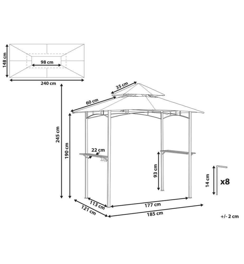 Gazebo NARO Metallo 240 cm 148 cm Verde scuro