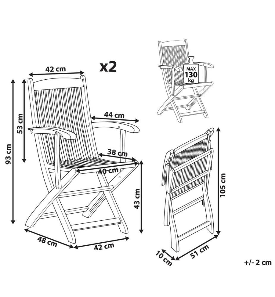 Lot de 2 chaises de jardin MAUI Acacia Marron clair