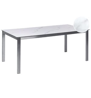 Table de salle à manger de jardin COSOLETO 180 cm 90 cm Effet marbre Verre Blanc