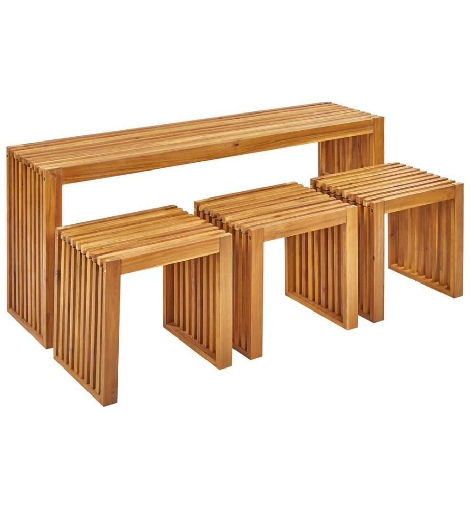 Salle à manger de jardin avec tabourets 3 places BELLANO Acacia Marron
