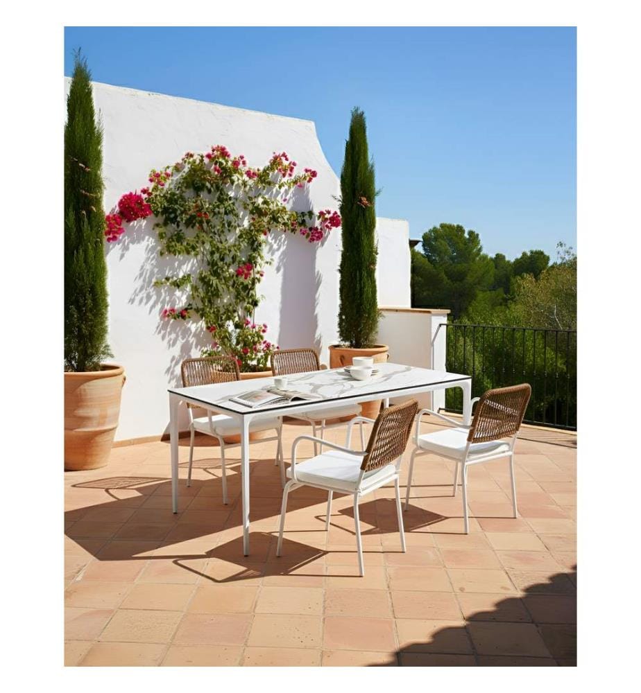 Lot de 4 chaises de jardin avec coussins TACENO Métal Blanc
