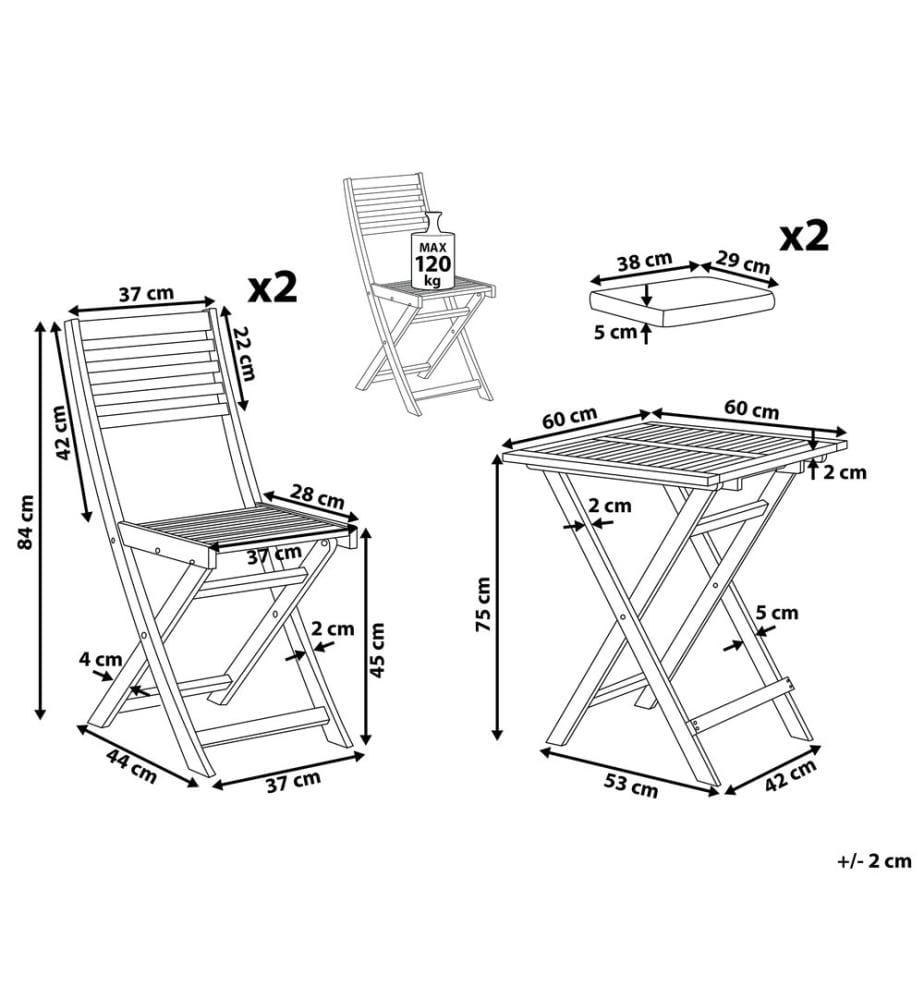 Ensemble bistrot avec coussins Pliant FIJI Acacia Blanc
