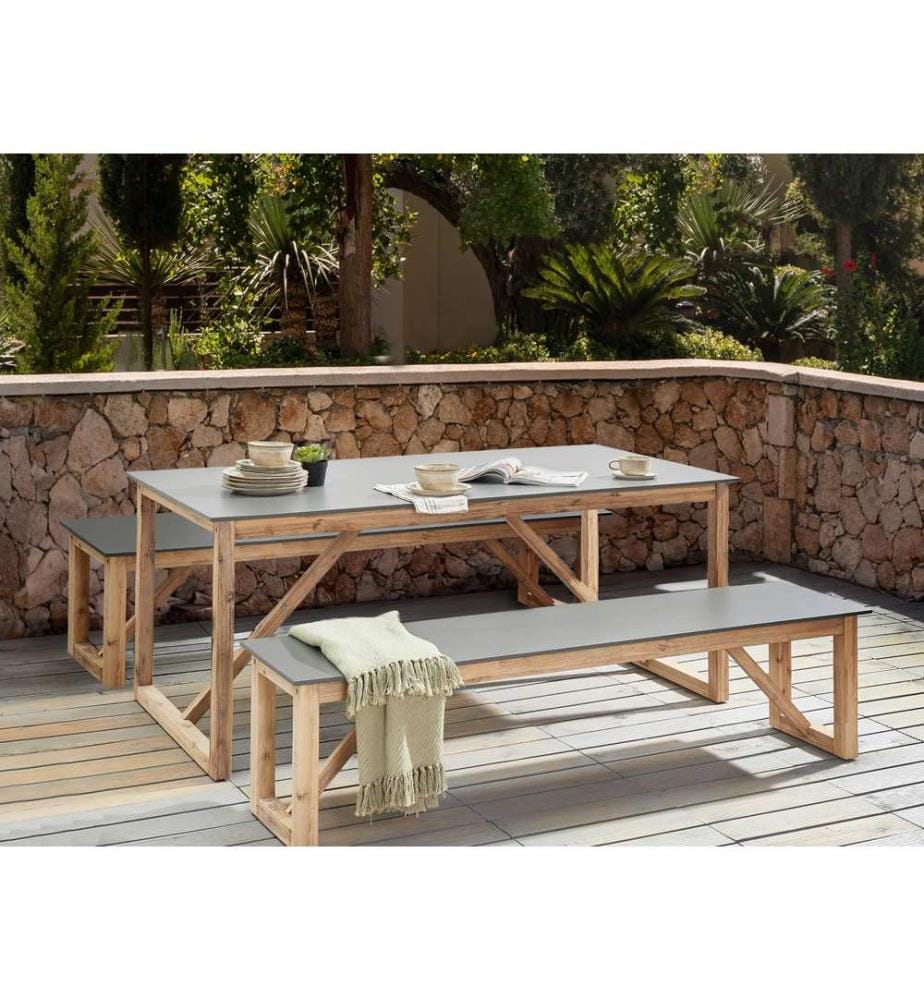 Salle à manger de jardin avec bancs NOTTERI Béton Gris