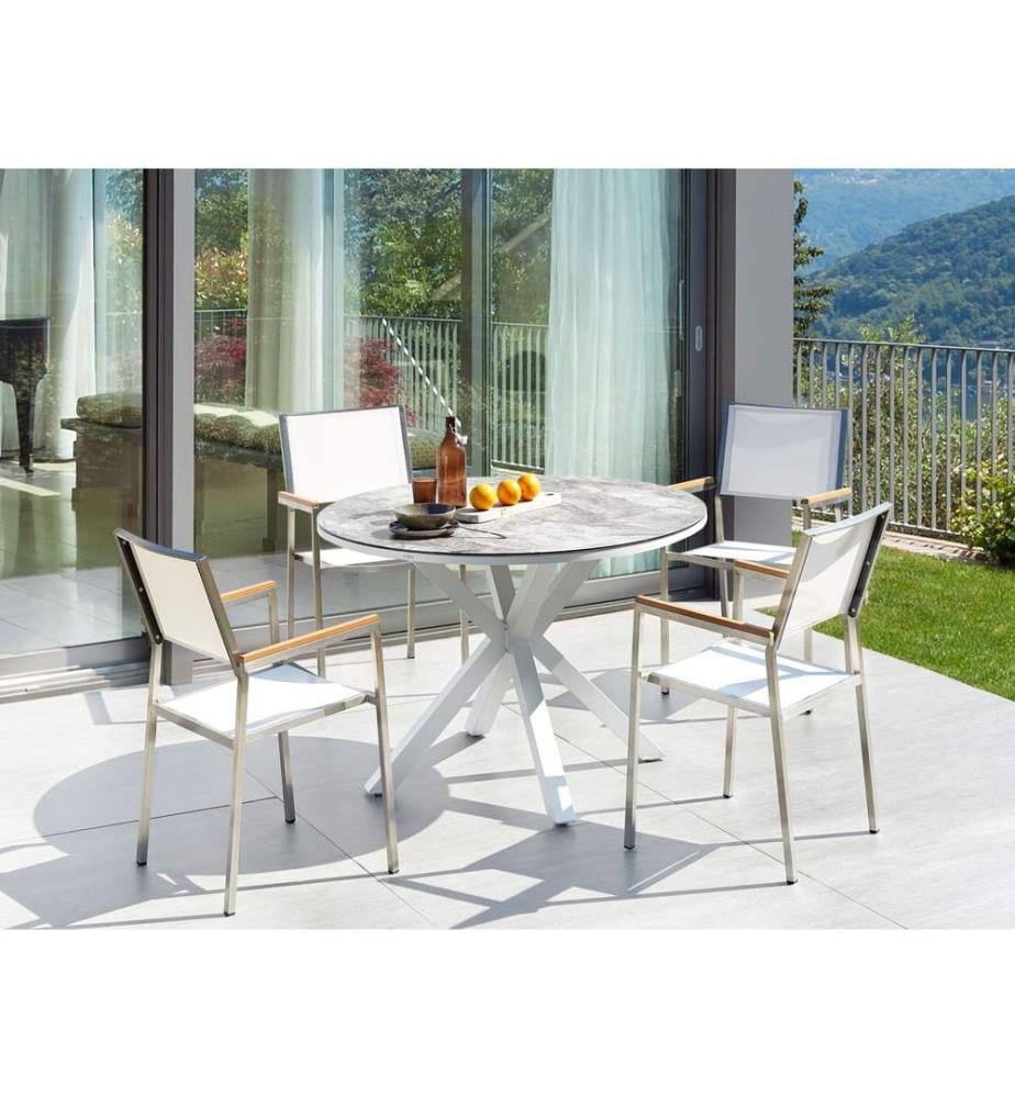 Salle à manger de jardin 4 places MALETTO/GROSSETO Métal Effet marbre Gris/blanc