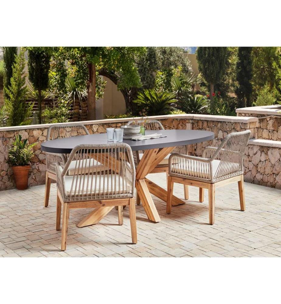 Salle à manger de jardin 4 places ORISTANO avec coussins Béton Beige