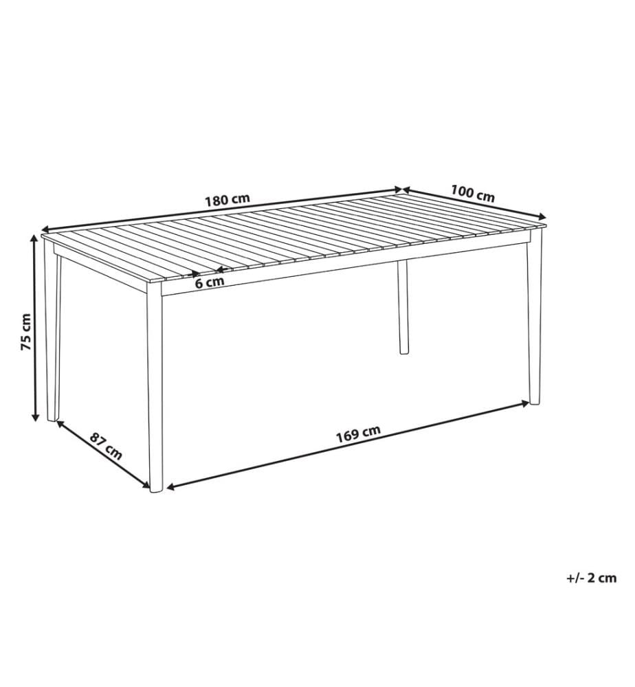 Table de salle à manger de jardin JACO 180 cm 100 cm Bois d'acacia certifié Marron clair