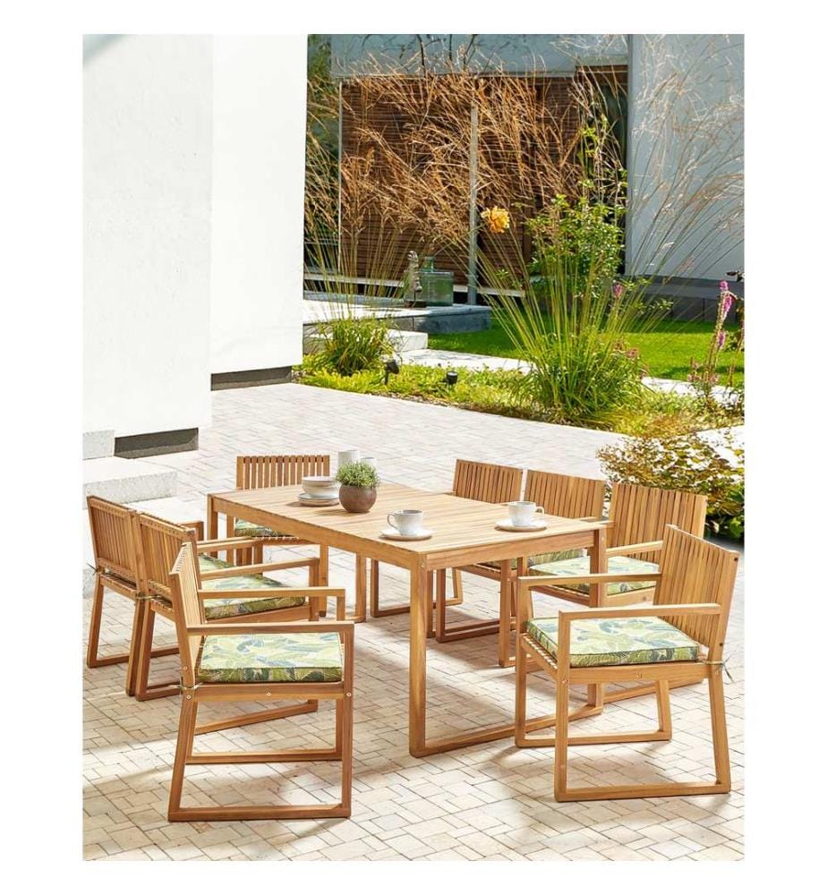 Lot de 8 chaises de jardin avec coussins SASSARI II Bois d'acacia certifié Vert