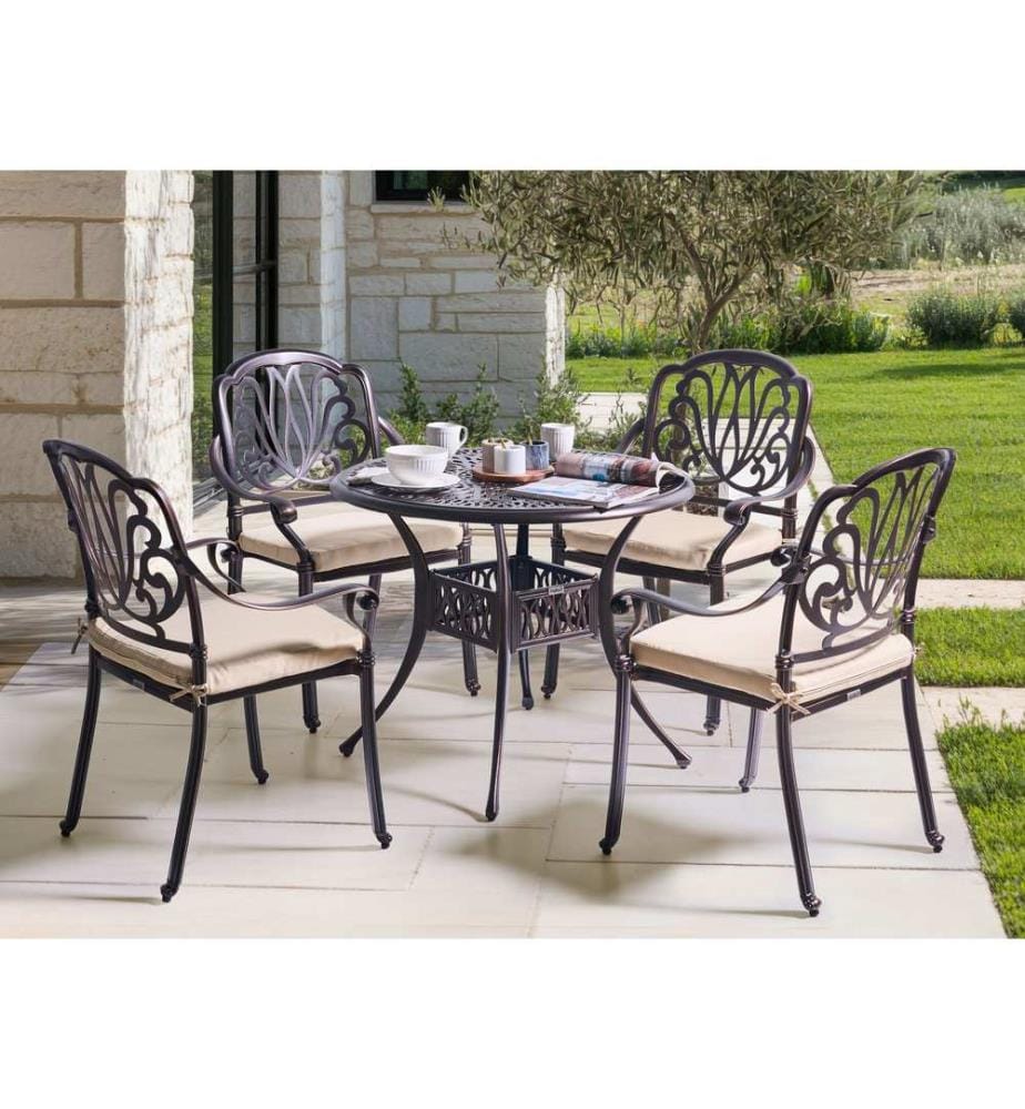 Salle à manger de jardin 4 places ANCONA avec coussins Métal Marron foncé