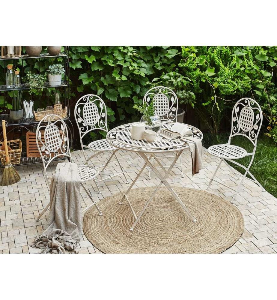 Salle à manger de jardin 4 places BIVIO Pliant Métal Blanc cassé