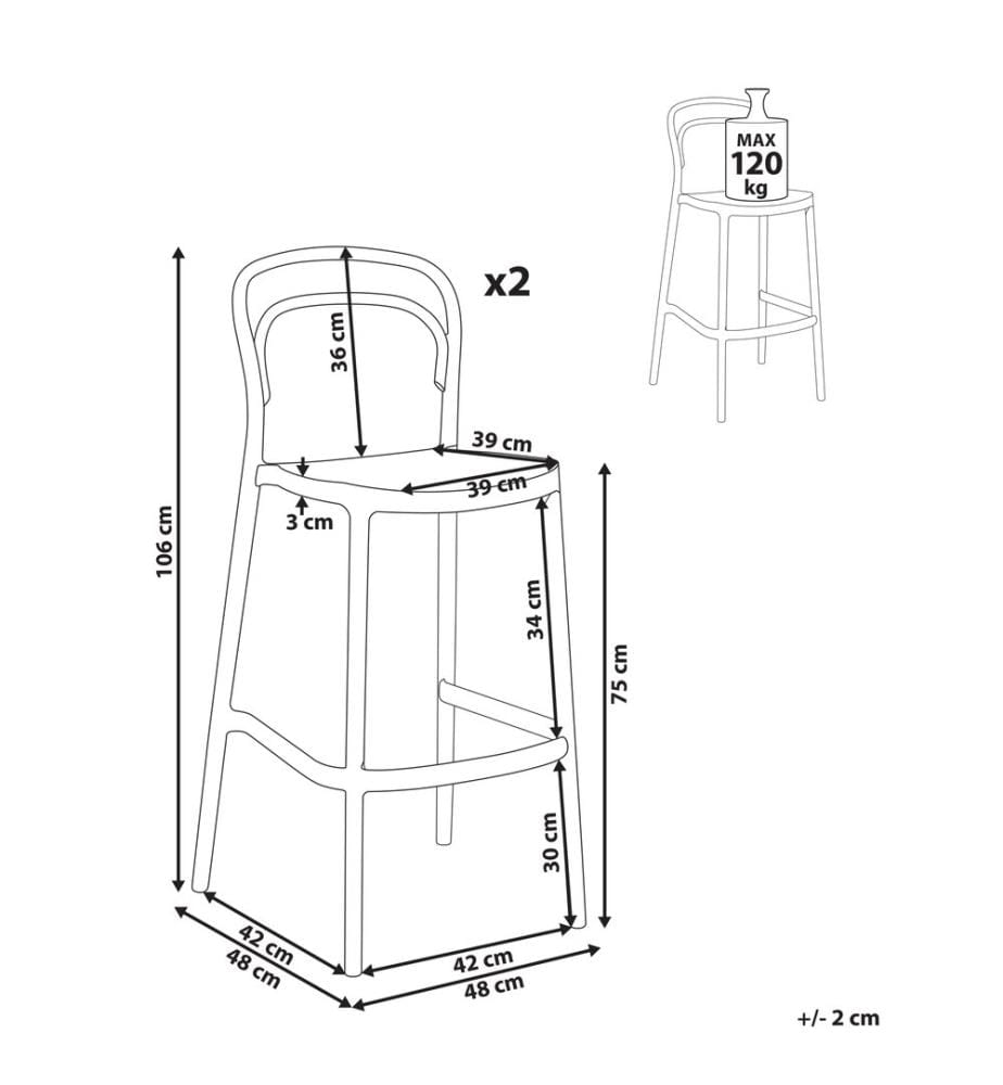 Lot de 2 chaises de bar de jardin PORANO Noir