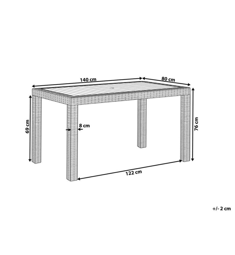 Table de salle à manger de jardin FOSSANO 140 cm 80 cm Gris clair