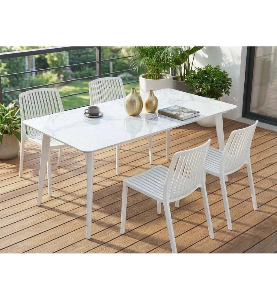 Table de salle à manger de jardin RODALLO 160 cm 90 cm Pierre Marbre blanc