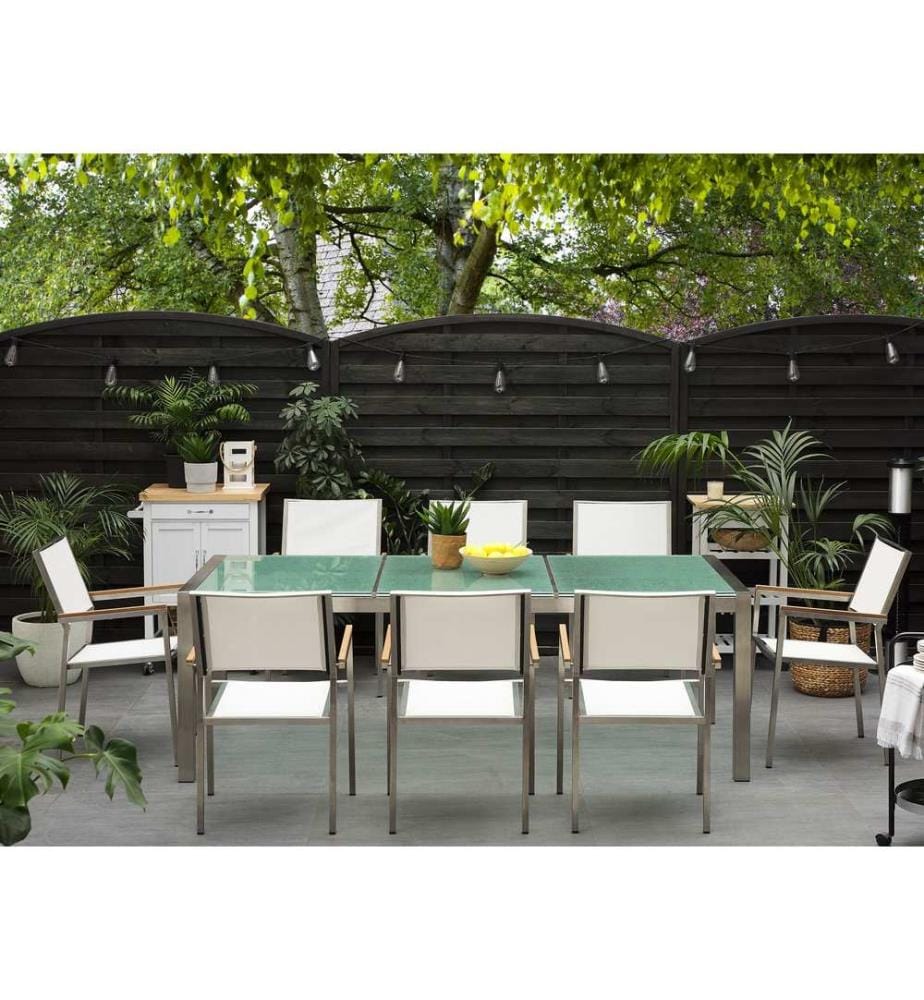 Salle à manger de jardin 8 places GROSSETO Verre fissuré Transparent/blanc