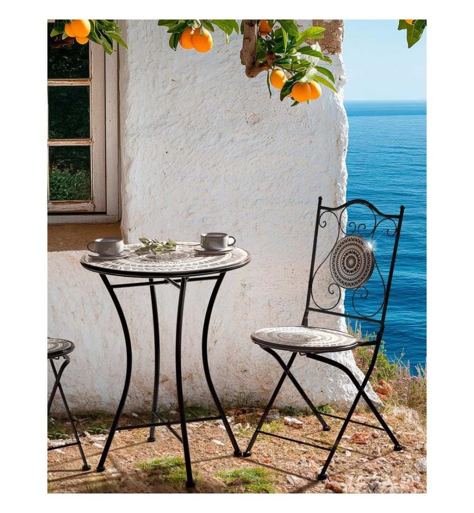 Lot de 2 chaises de jardin COMISO Pliant Métal Noir/blanc