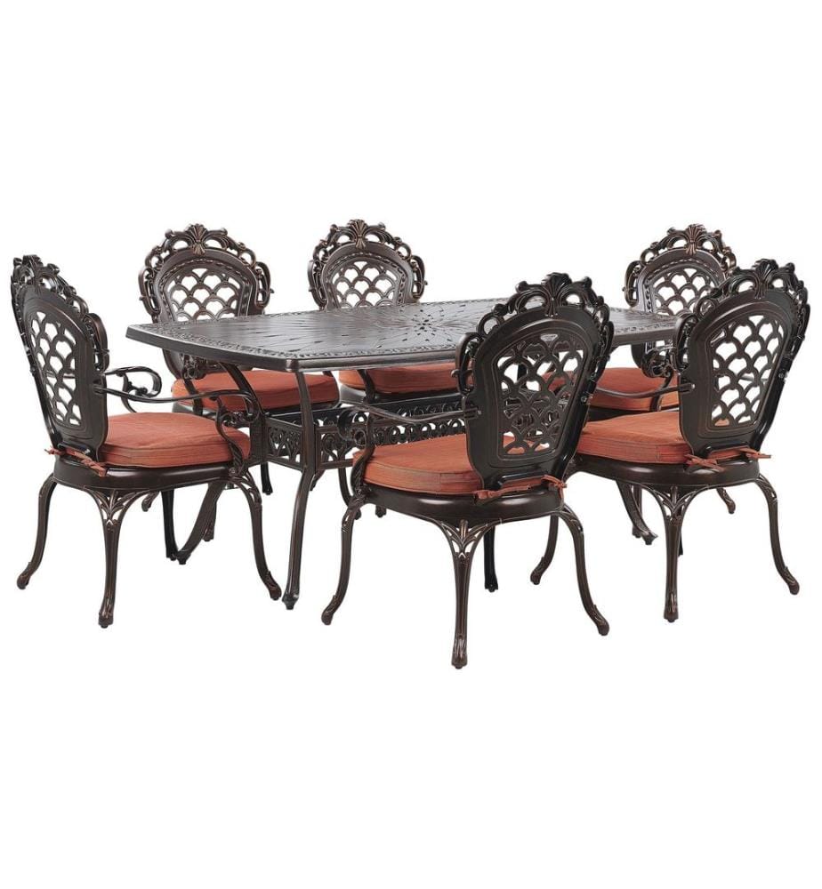 Salle à manger de jardin 6 places LIZZANO avec coussins Métal Marron foncé