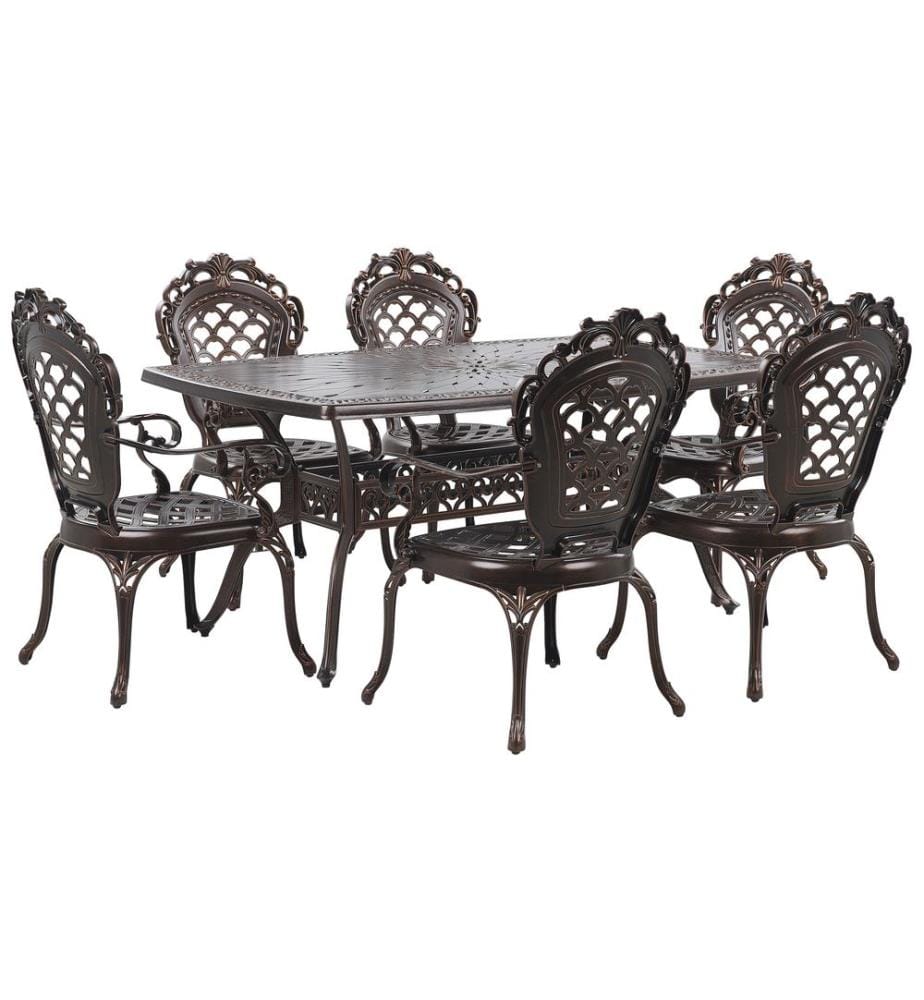 Salle à manger de jardin 6 places LIZZANO avec coussins Métal Marron foncé