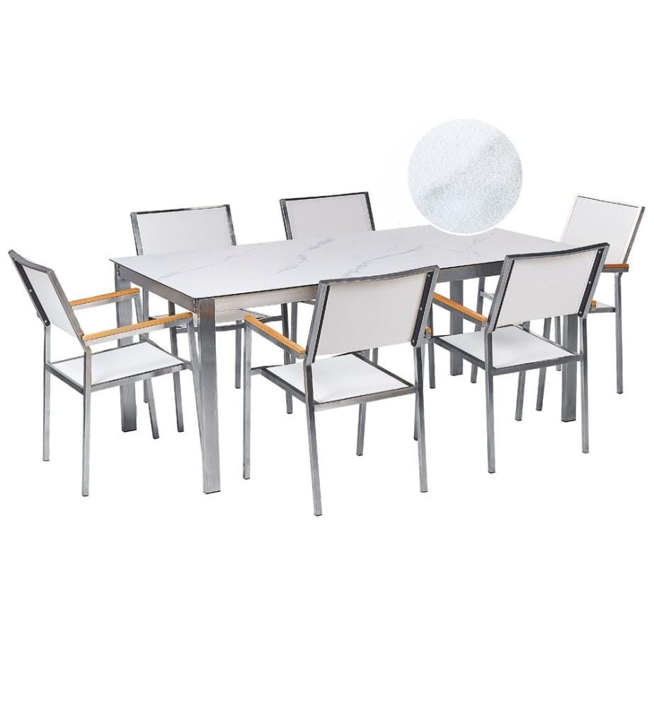 Salle à manger de jardin 6 places COSOLETO/GROSSETO Verre de sécurité Effet marbre Marbre blanc