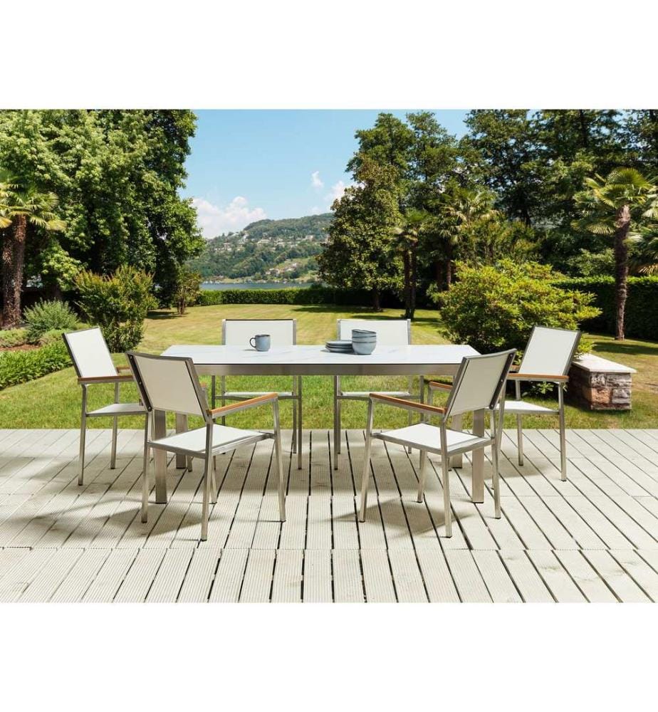 Salle à manger de jardin 6 places COSOLETO/GROSSETO Verre de sécurité Effet marbre Marbre blanc