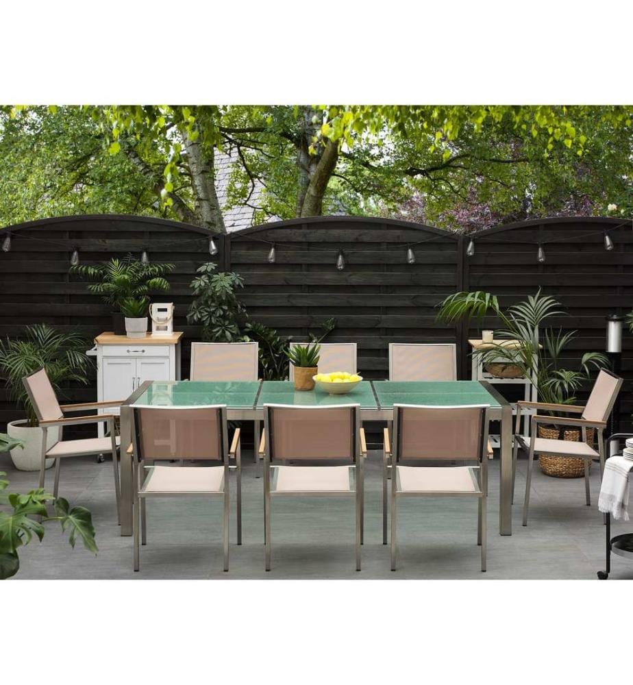 Salle à manger de jardin 8 places GROSSETO Verre fissuré Transparent/beige