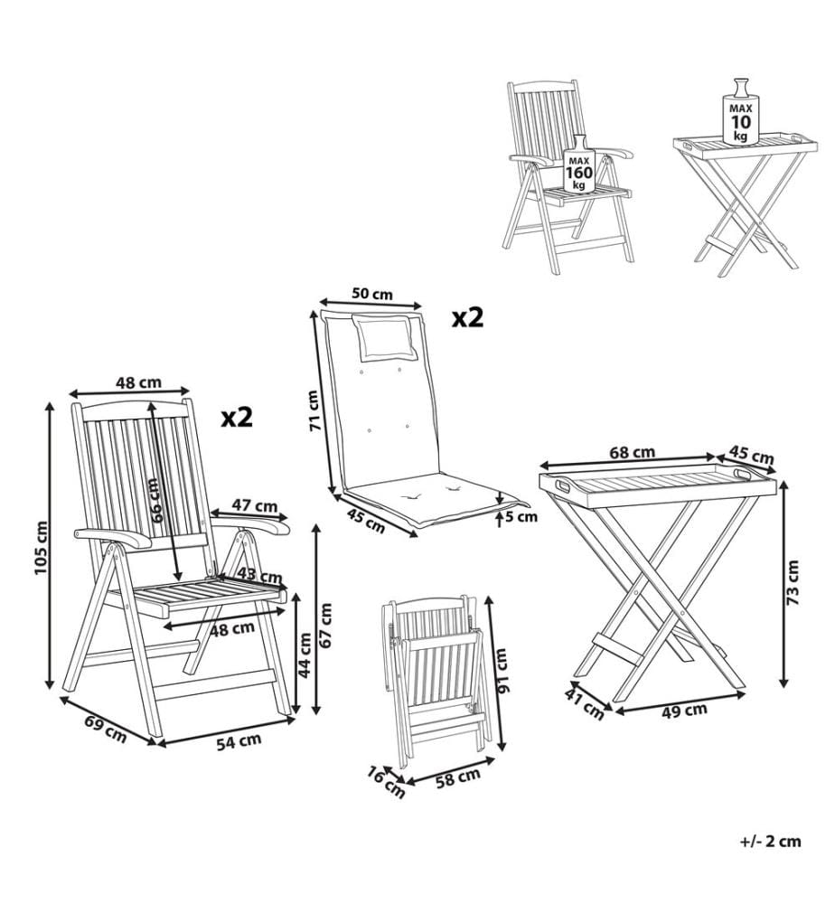 Ensemble bistrot AMANTEA PREMIUM Acacia Gris clair