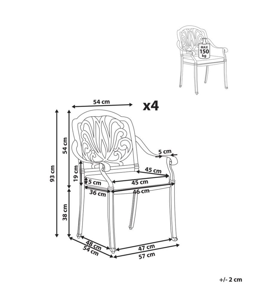 Lot de 4 chaises de jardin avec coussins ANCONA Métal Marron foncé