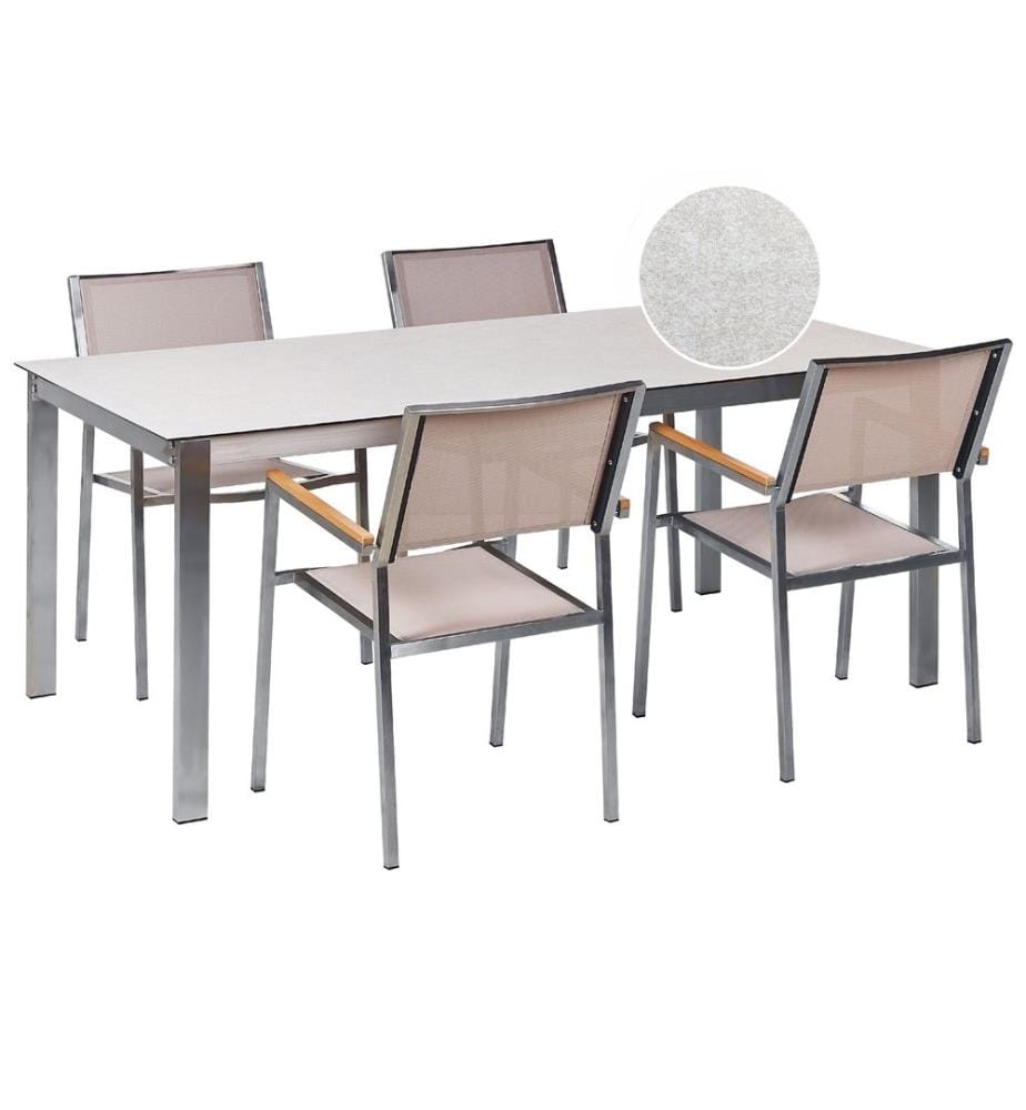 Salle à manger de jardin 4 places COSOLETO/GROSSETO Verre de sécurité Effet marbre Blanc/beige