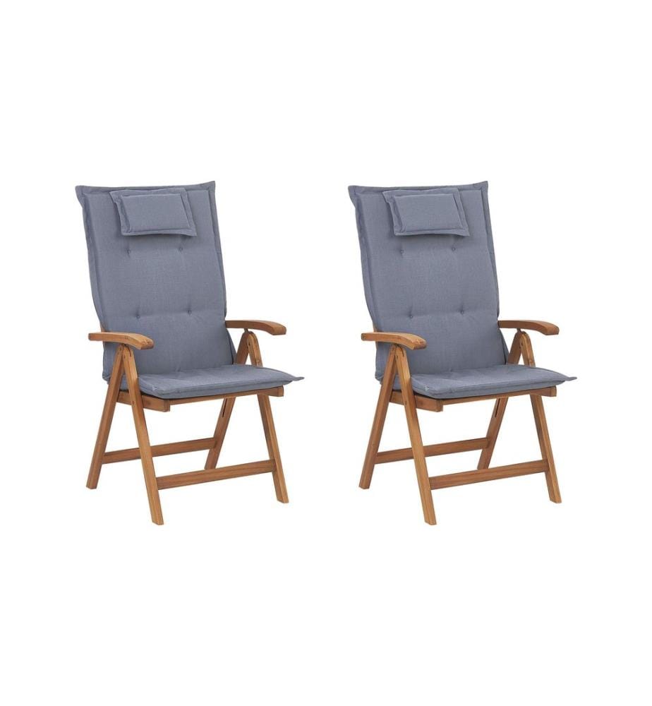 Lot de 2 chaises de jardin avec coussins JAVA Acacia Bleu