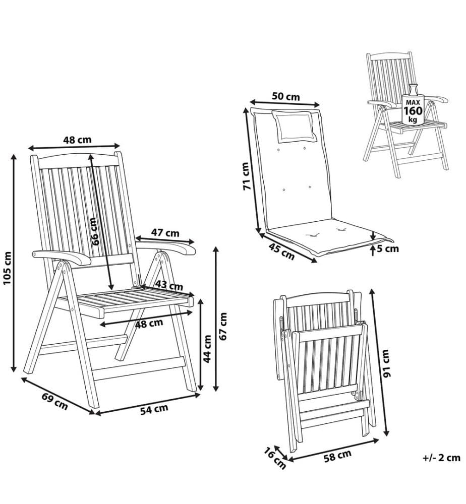 Lot de 2 chaises de jardin avec coussins JAVA Acacia Bleu