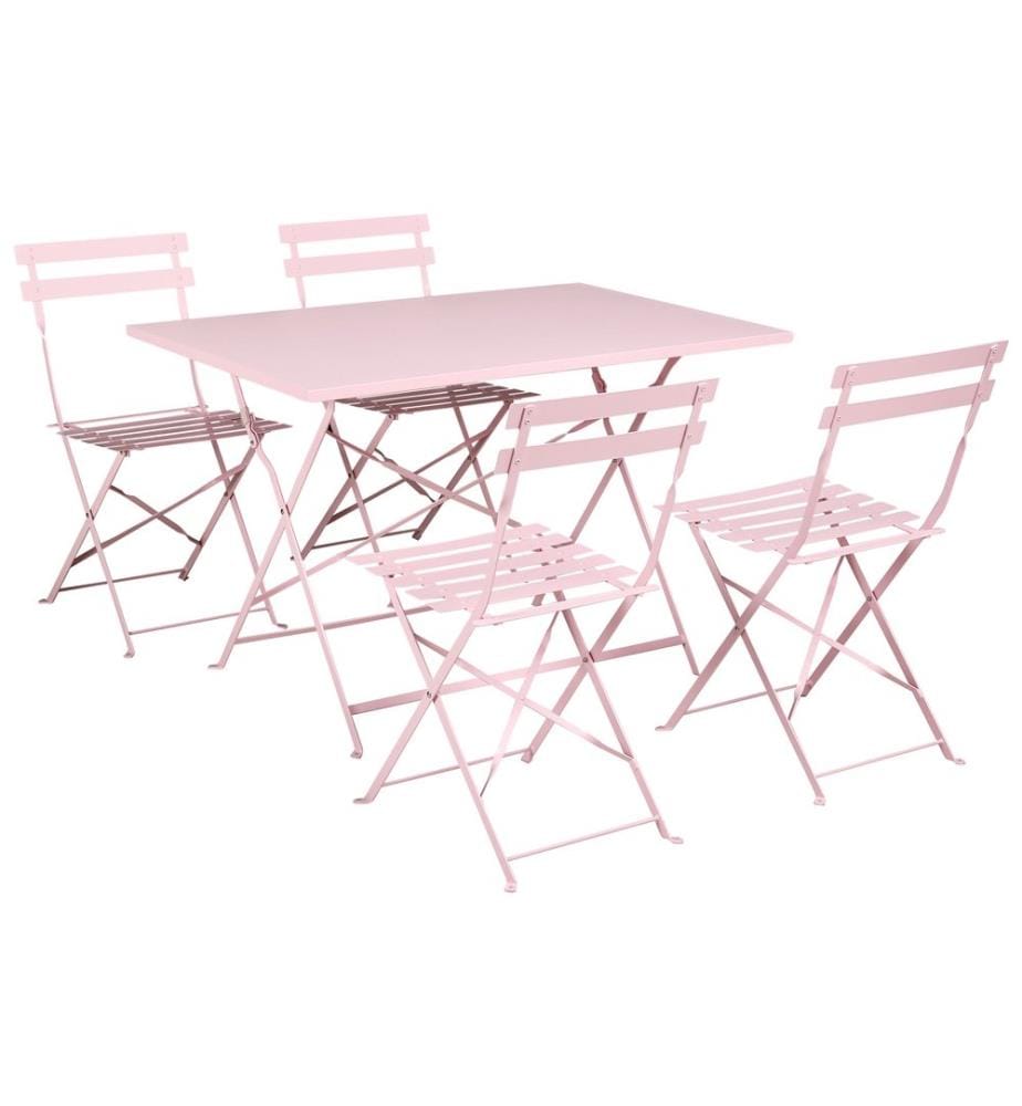 Salle à manger de jardin 4 places FIORI Pliant Métal Rose pastel