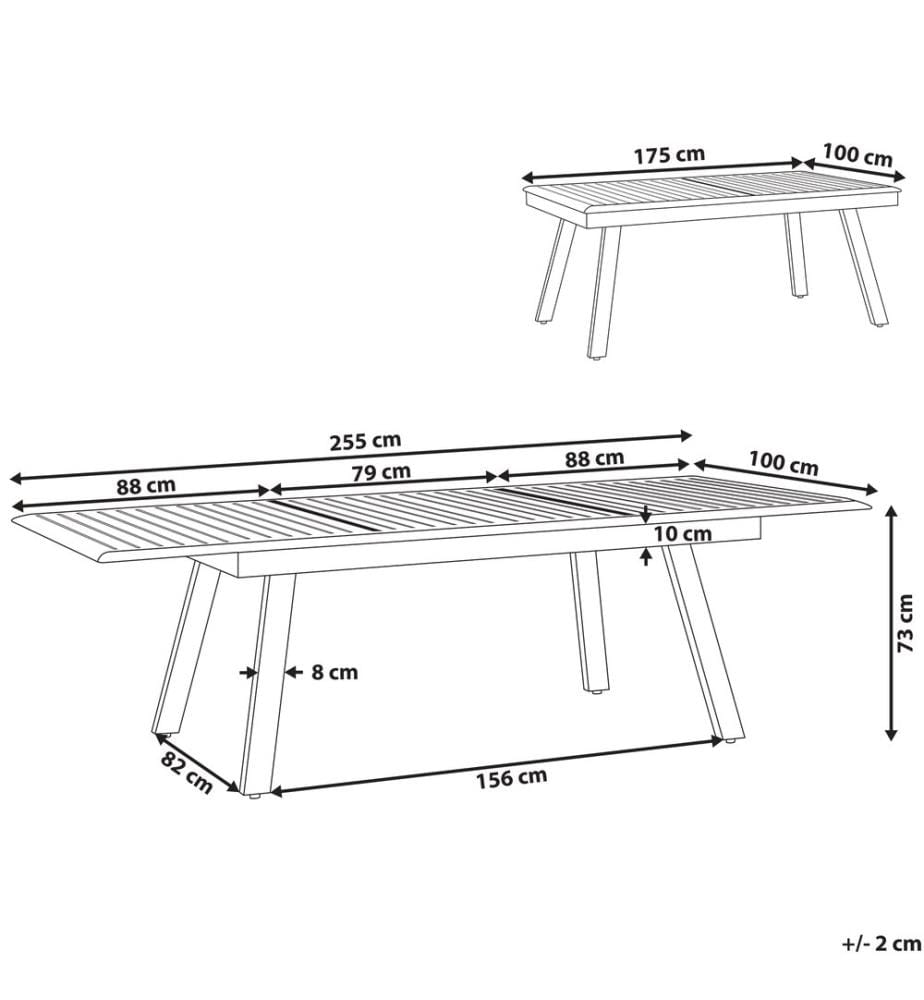 Table de salle à manger de jardin extensible PERETA 175/255 cm 100 cm Métal Gris clair
