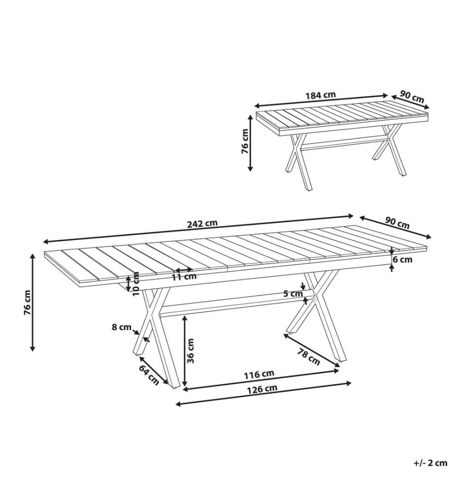 Table de salle à manger de jardin extensible FANES 184/242 cm 90 cm Métal Blanc