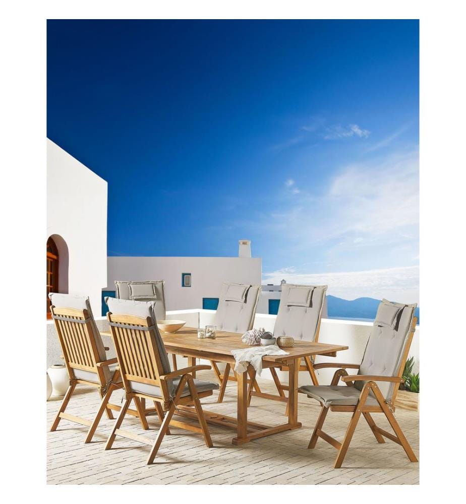 Lot de 6 chaises de jardin avec coussins JAVA Acacia Taupe