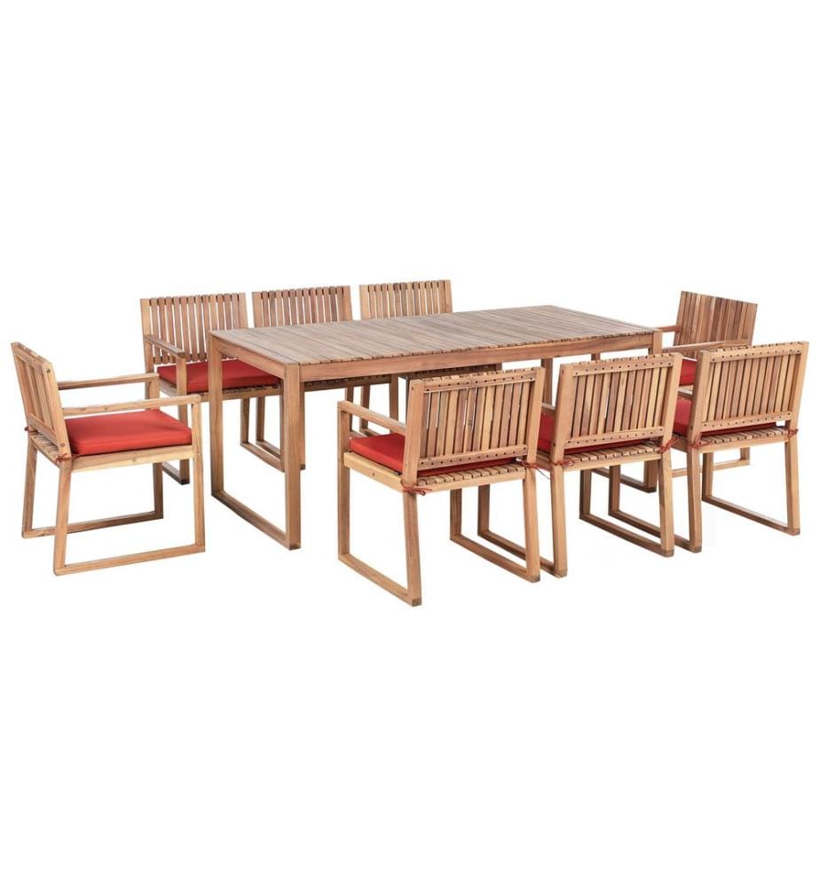 Salle à manger de jardin 8 places SASSARI PREMIUM avec coussins Bois d'acacia certifié Rouge