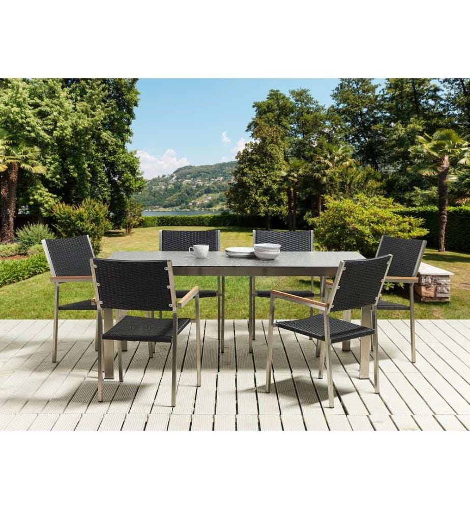 Salle à manger de jardin 6 places COSOLETO/GROSSETO Verre de sécurité Effet granite Noir