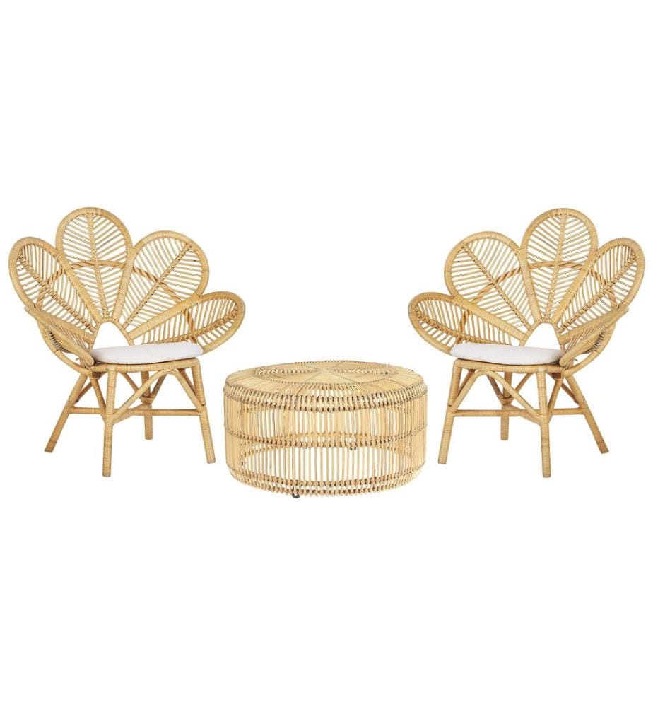 Ensemble bistrot avec coussins FLORENTINE / LIMNI Rotin Beige